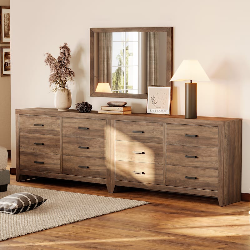 WAMPAT 106'' Rustic TV Stand Dresser - Farmhouse Entertainment Center with 12 Storage Drawers