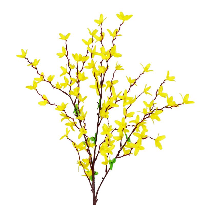 Set of 6 Yellow Artificial Forsythia Flower Stem Spray 32in - 32" L x 10" W x 4" DP