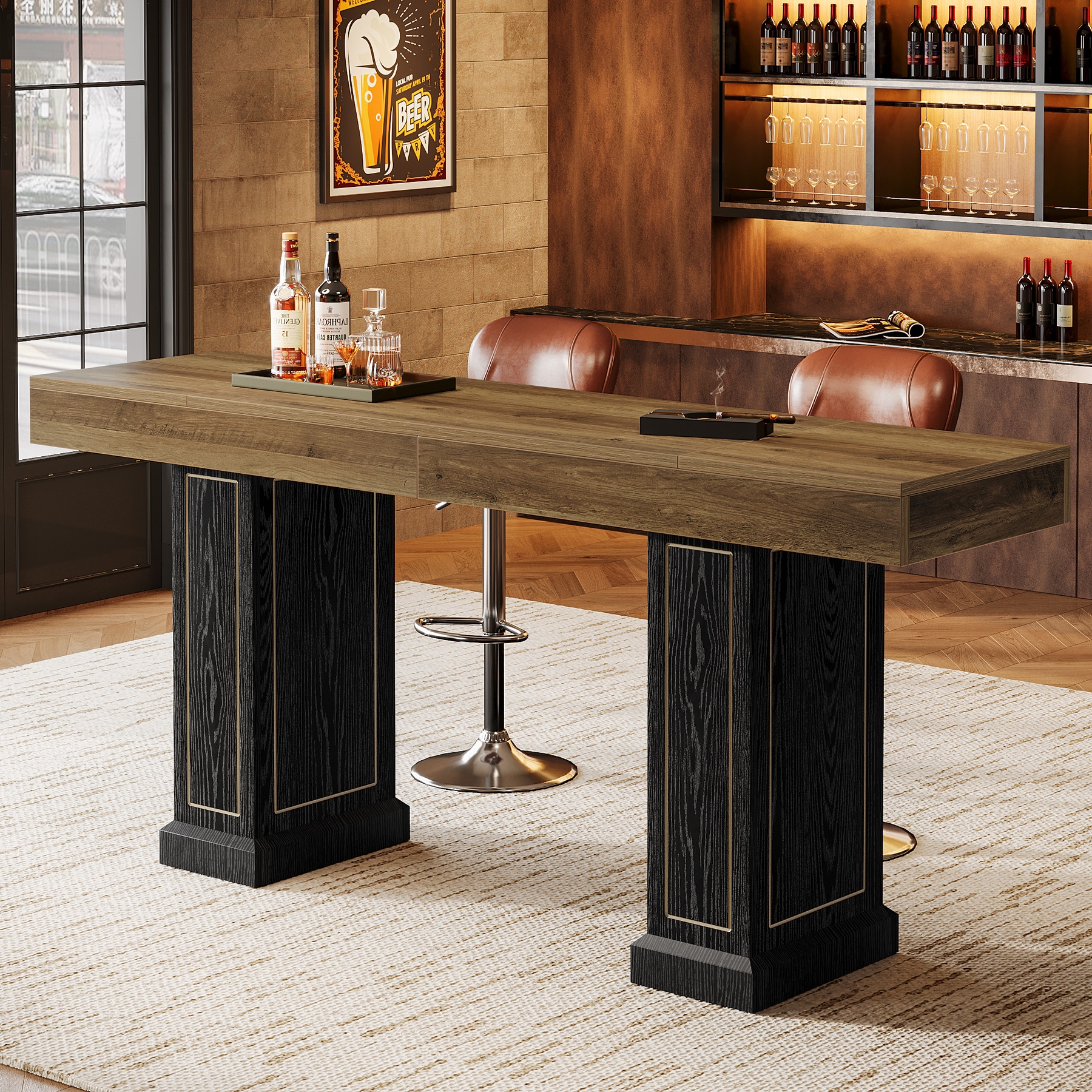 Reggie Freestanding Home Bar Counter, 78 Inch Cherry Brown Wood