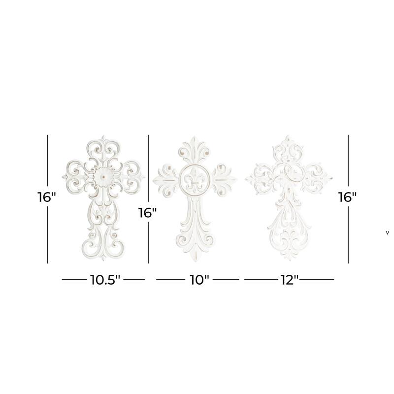 White Wooden Carved Cross Cross Home Wall Decor (Set of 3)