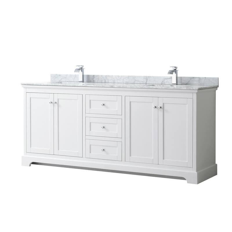 Wyndham Collection Avery 80" Free Standing Double Basin Vanity Set - White / White Carrara Marble Top / Polished Chrome - Painted