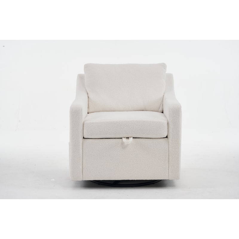 Teddy Upholstered Swivel Accent Chair, Single Sofa Chair with High Backrest, Lounge Armchair with Metal Base & Side Pocket