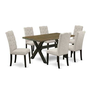 Elegant 7-Piece Dining Set - Rectangular Table with 6 Upholstered Chairs - Modern Dining Room Furniture - 60