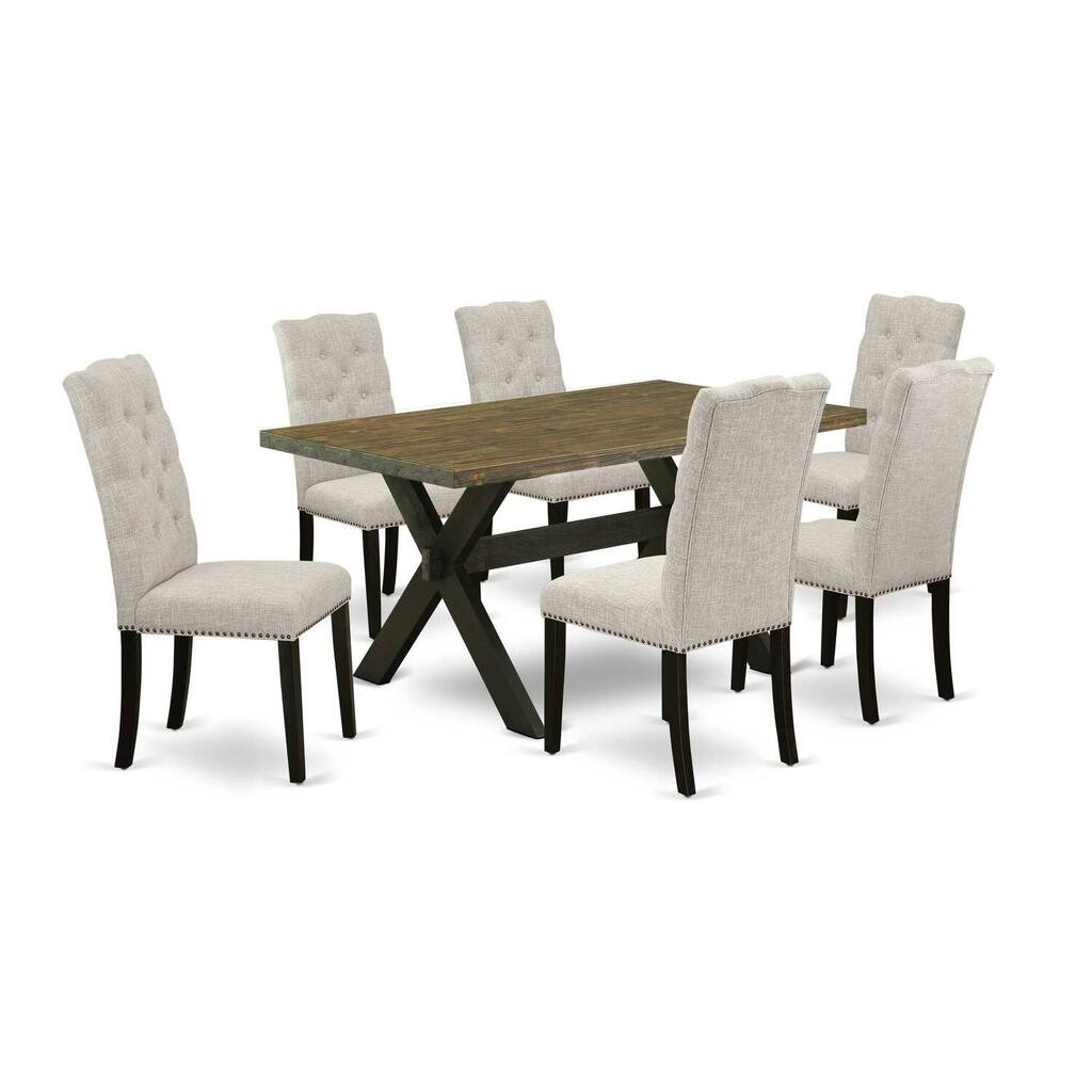 Elegant 7-Piece Dining Set - Rectangular Table with 6 Upholstered Chairs - Modern Dining Room Furniture - 60