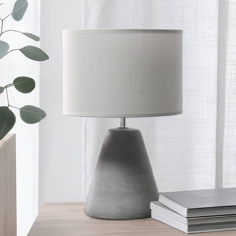 14.37" Organic Modern Tapered Concrete Table Lamp, For Living Room, Entryway, Bedroom, Stylish Accent Lighting, Black Shade