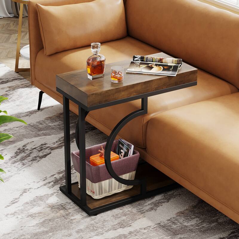 Modern Side Table, C Shaped End Table, Chairside Sofa Bedside Table for Living Room