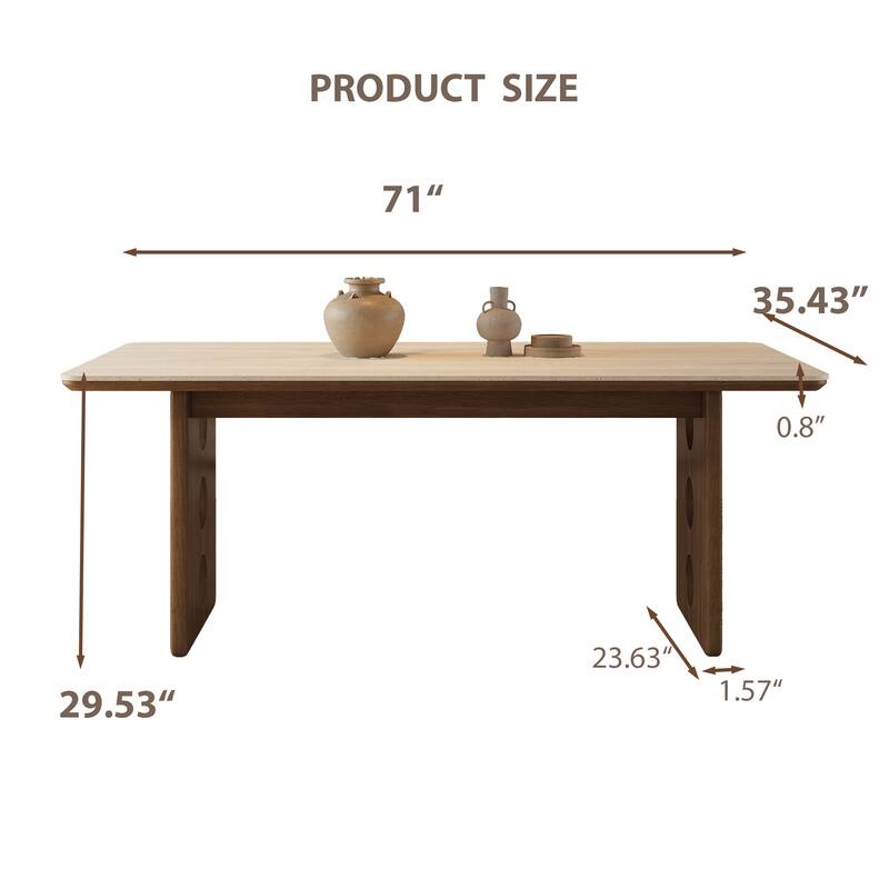 71"Mid-Century Modern Dining Table For 6, Retangular Kitchen Table With Beige Travertine Sintered Stone Top