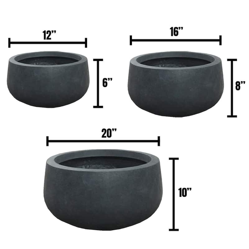 Durx-litecrete Lightweight Concrete Modern Low Bowl Cement Planter-Set of 3 - 19.7'x19.7'x9.8'