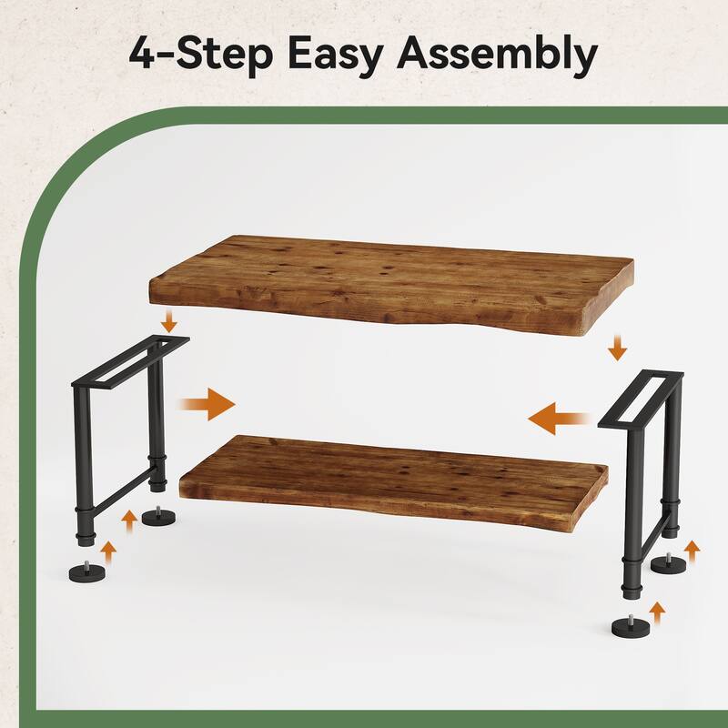 Farmhouse Coffee Table with Storage Solid Wood 2-Tier Center Table for Living Room