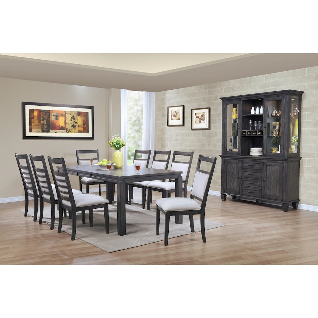 Extendable Dining Set Seats 8 - Rectangular Table, China Cabinet, Upholstered Chairs - HomeStock
