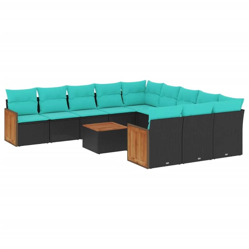 vidaXL 11 Piece Patio Sofa Set with Cushions Black Poly Rattan