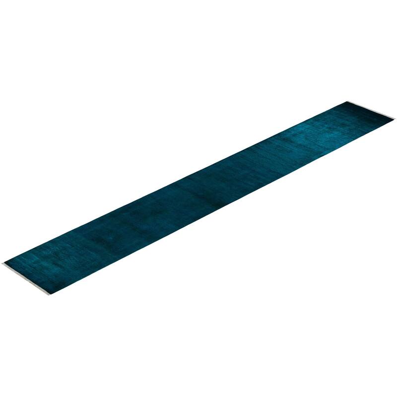 Overton Hand Knotted Wool Vintage Inspired Modern Contemporary Overdyed Blue Runner Rug - 3' 0" x 22' 2"
