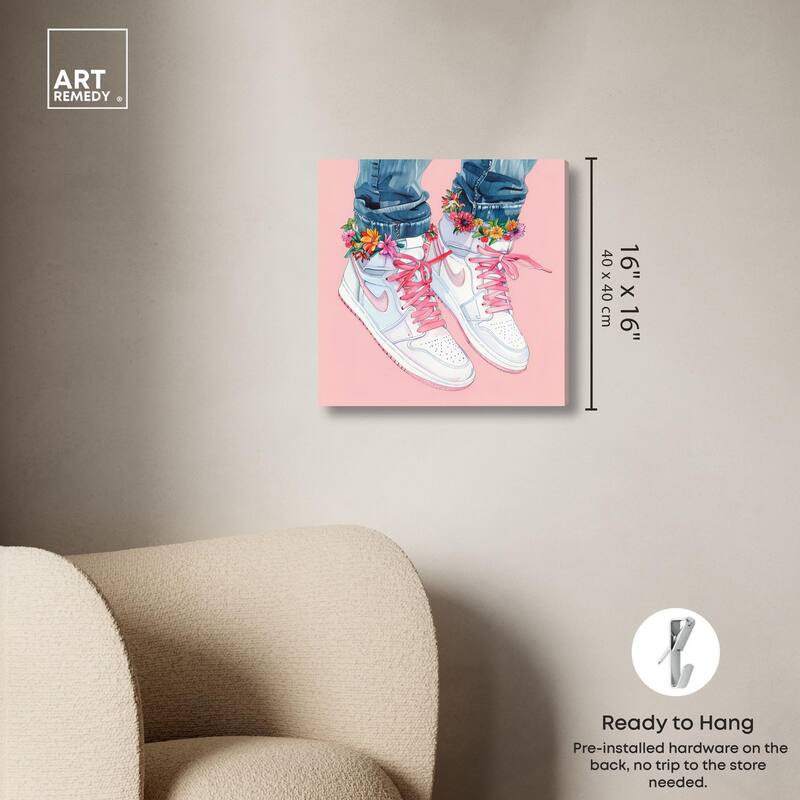 Blush Floral Bloom Sneakers Canvas by Art Remedy, Gallery Wrapped