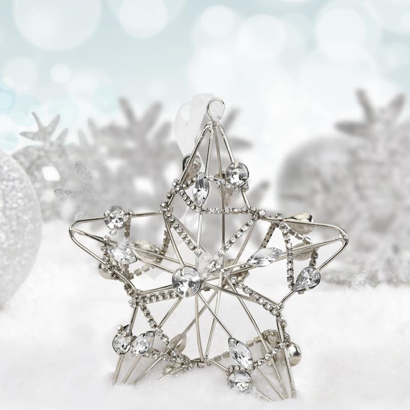 Sevita Gold and Silver Shining Crystal Chain Wrapped Star Ornament, Set of 4 - 8.5" x 5" x 2"