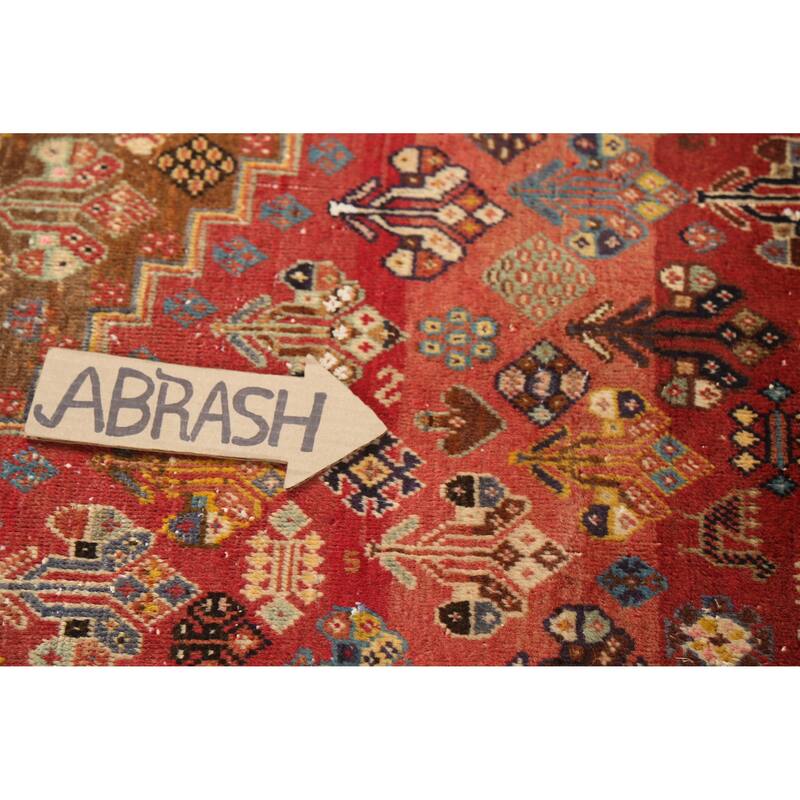 Hand Knotted Oriental 100% Wool Carpet Traditional Tribal Red Shiraz Area Rug - 8' 10'' X 5' 10''