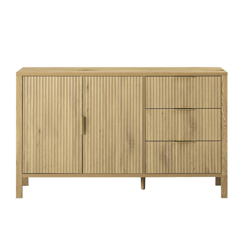 Roomfitters Sideboard Buffet Cabinet with 3 Drawers, 2 Door Mid-century Fluted Accent Storage for Kitchen & Dining