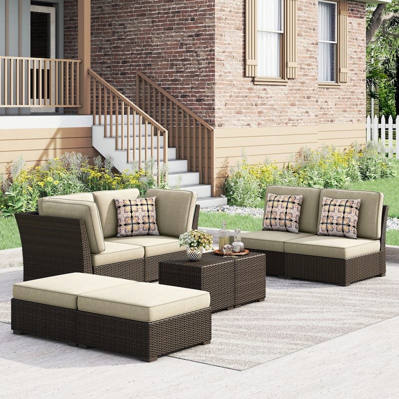 Corvus Oreanne 8-piece Brown Wicker Sectional Patio Furniture Set