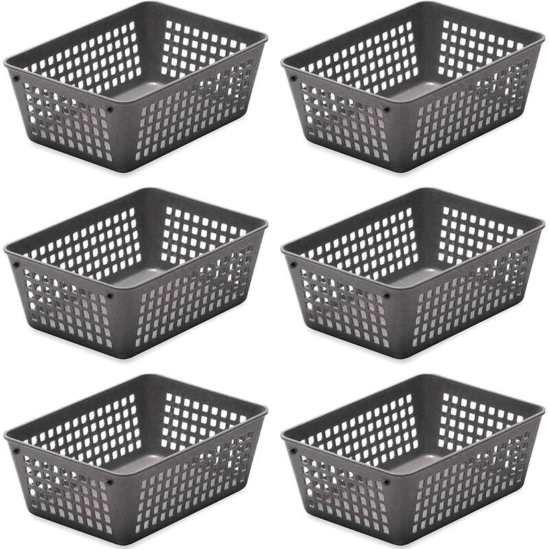 6-Pack Plastic Storage Baskets for Office Drawer, Classroom Desk - Grey