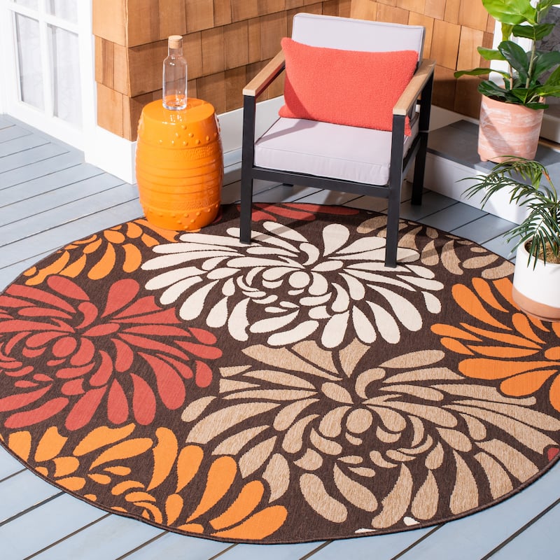SAFAVIEH Veranda Rommy Indoor/ Outdoor Waterproof Patio Backyard Rug - 3' x 3' Round - Chocolate/Terracotta