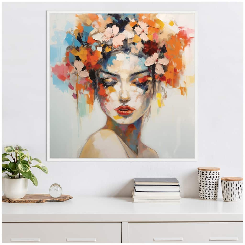 Kate and Laurel Sylvie Female Figure Colorful Flowers In Hair Framed Canvas by The Creative Bunch Studio