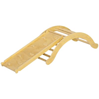 4-in-1 Natural Wood Pikler Triangle Climber Set for Toddlers with Slide Ramp and Cushion - 66.1" L x 19.5" W x 15.6" H