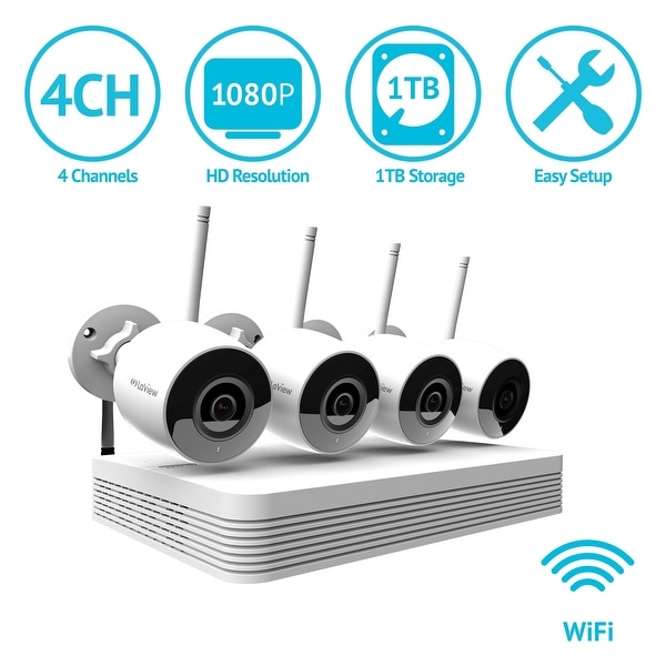 LaView 4 Channel 1080P Wi-Fi Auto-Pairing NVR Security System with (4) 1080P Bullet Wi-Fi IP Cameras and 1TB HDD