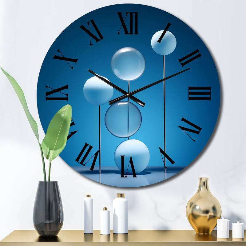 Designart "Serenity Sapphire Circular Spheres III" Modern Geometric Oversized Wall Clock - 23 In. Wide x 23 In. High