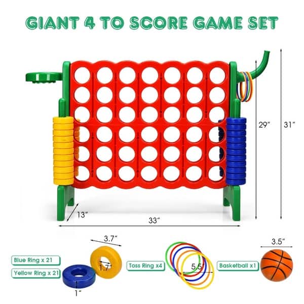 dimension image slide 1 of 2, 2.5Ft 4-to-Score Giant Game Set - 33" x 13" x 30" (L x W x H)