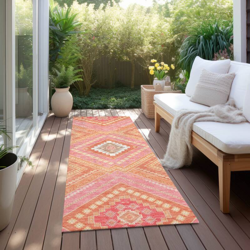 Machine Washable Indoor/ Outdoor Global Boho Chantille Rug - Coral - 2'3" x 7'6"