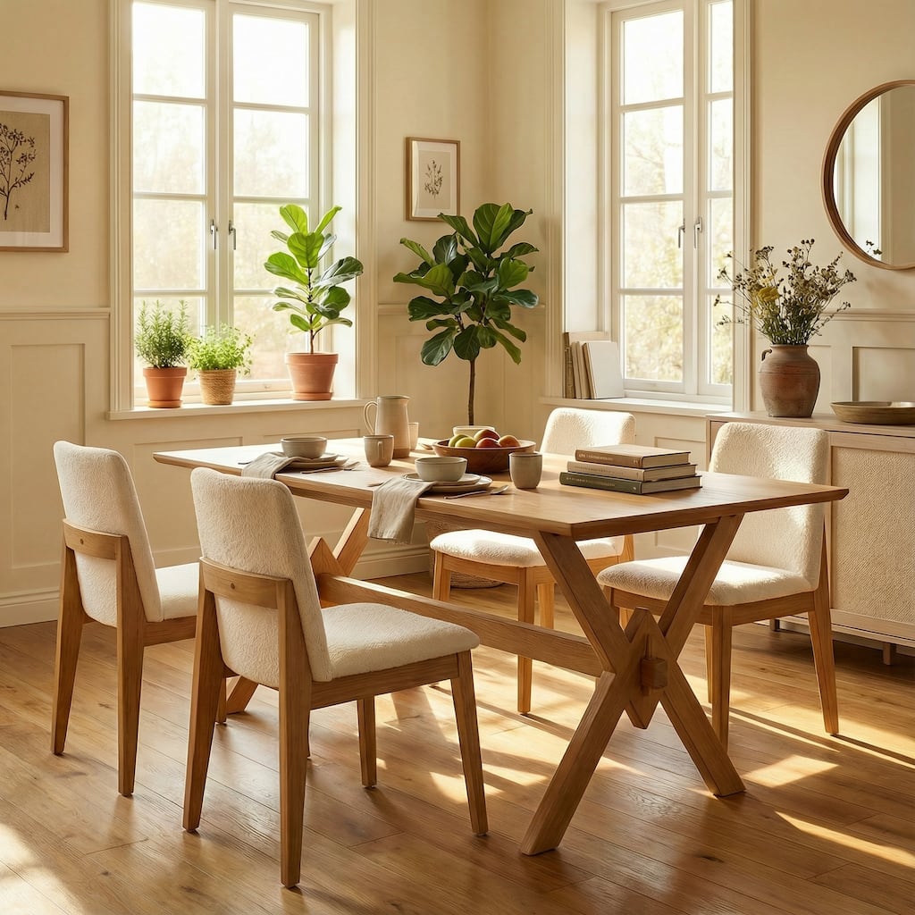 Christopher Knight Home - Mid-Century 5-Piece Dining Set Rectangular V-Base Dining Table & Upholstered Parsons Dining Chairs