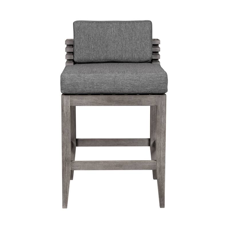 Hida 28 Inch Outdoor Patio Counter Stool Chair, Gray, Olefin Cushions