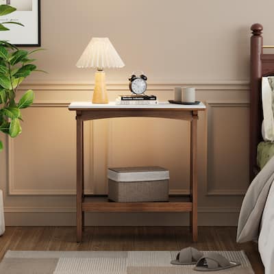 Retro Small End Table Bedside Table with Storage Shelf