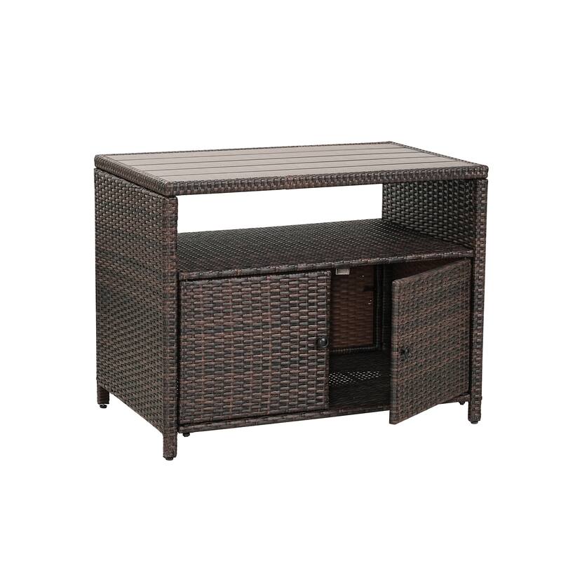 Outdoor Wicker Rattan Tea Cabinet with Open Shelf