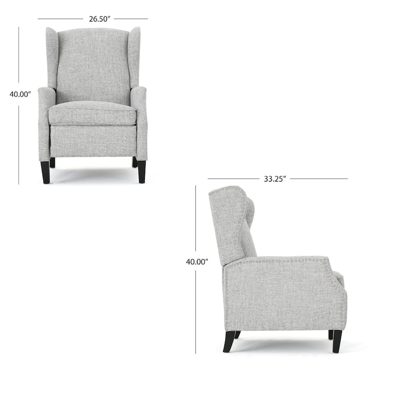 Nora Manual Recliner Lounge Chair, Wingback, Nailhead Trim, Gray