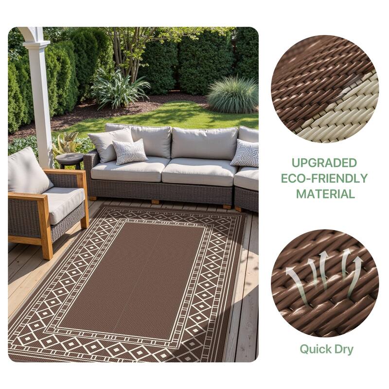 Mcow Geometric Frame Collection Waterproof Outdoor Area Rug