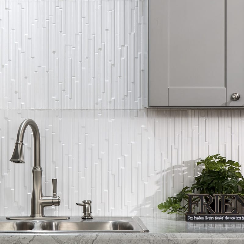 Fasade Skyline Decorative Vinyl 18in x 24in Backsplash Panel in Gloss White
