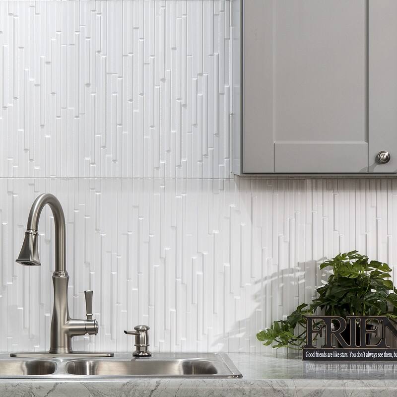 Fasade Skyline Decorative Vinyl Backsplash 15 Sq Ft 15 Sq Ft Kit in Gloss White