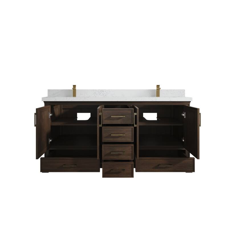 Willow Collections 72 in. W x 22 in. D Charlotte Teak Double Sink Bathroom Solid Teak Vanity with Countertop