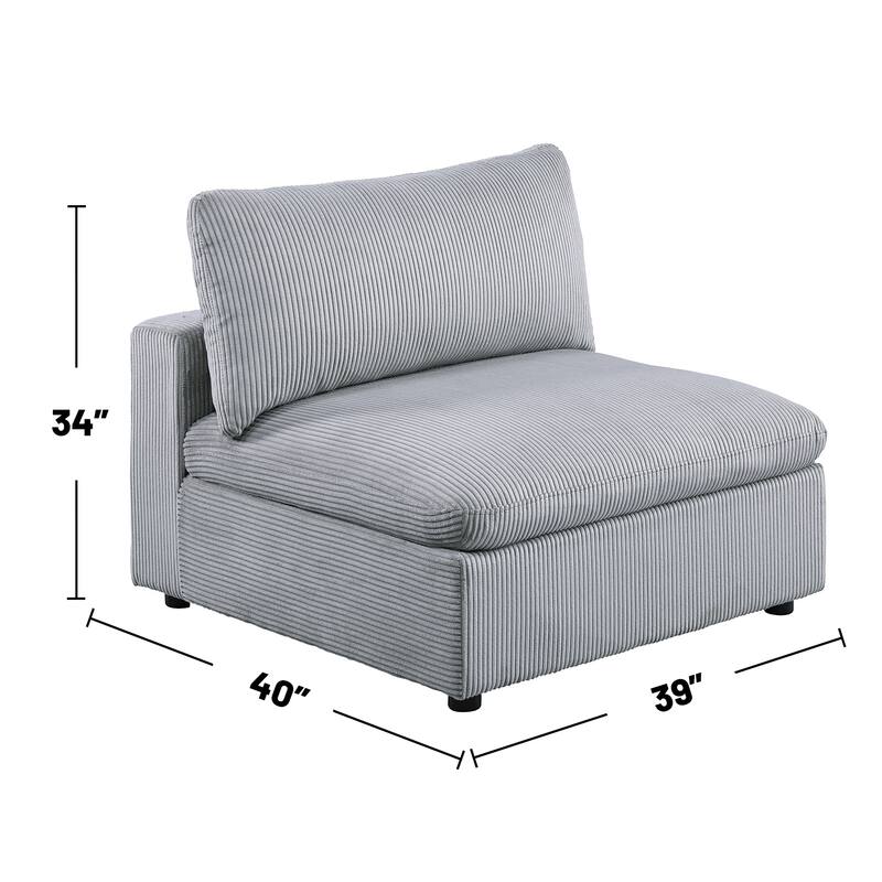 Light Gray Corduroy Upholstered Modular Piece with Low Legs