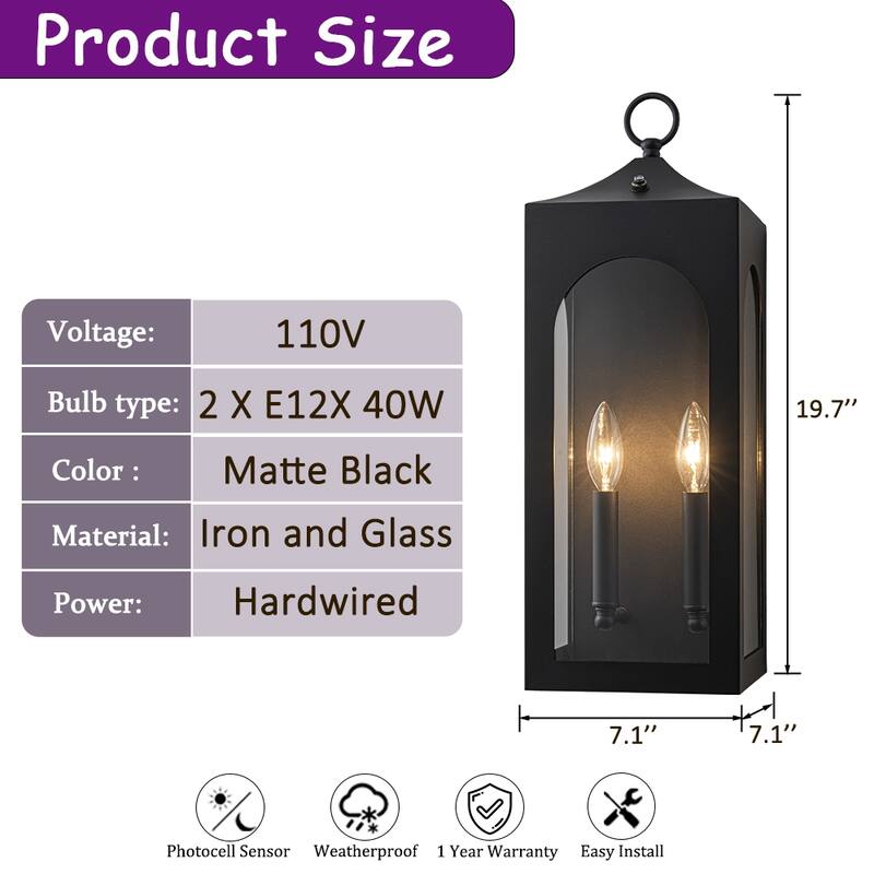 CraftHome Unique/Statement Dusk to Dawn Outdoor Wall Light with Clear Glass Farmhouse Black Exterior Wall Sconce