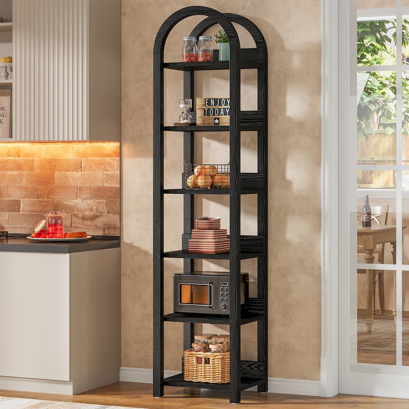 6-Tier Arched Tall Narrow Bookshelf Bookcase with Shelves