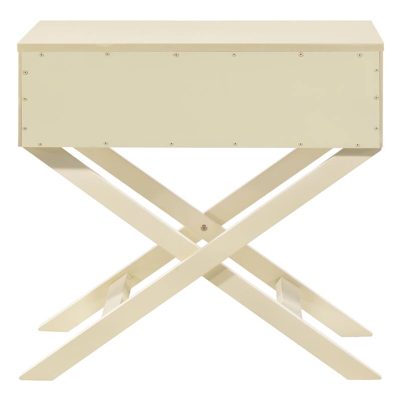 Modern 27-in Metal Hand Holder Single-Drawer Wood Nightstand with Cross-Legs