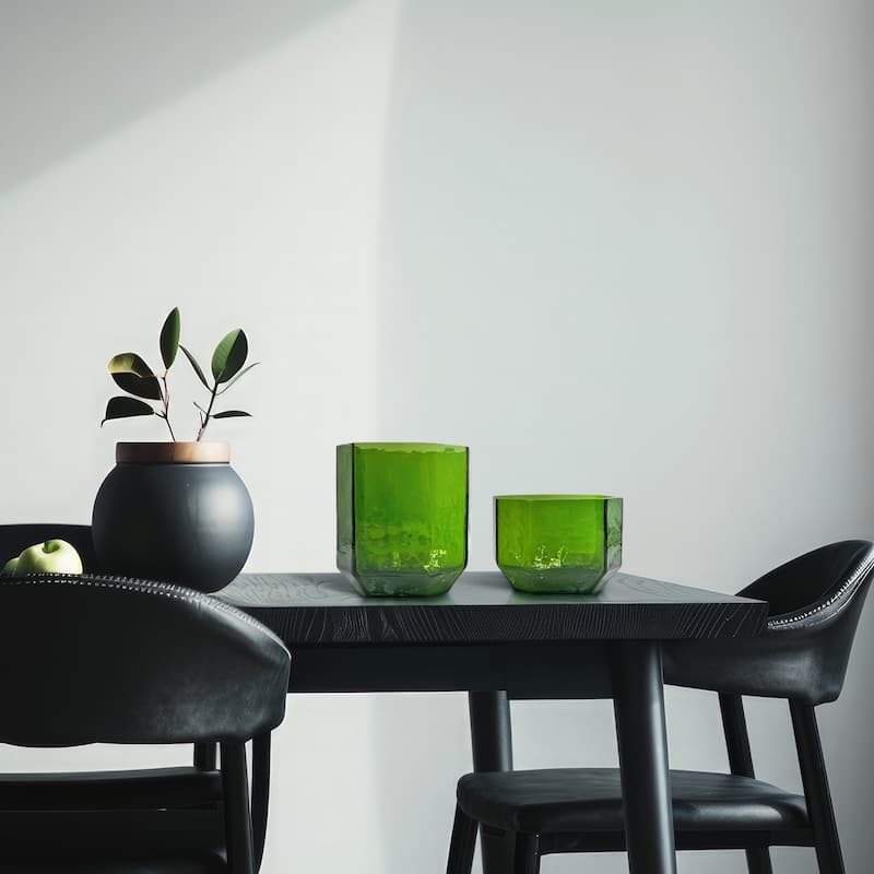 Set of 2 Decorative Handmade Emerald Geometric Elegance Vase in Green