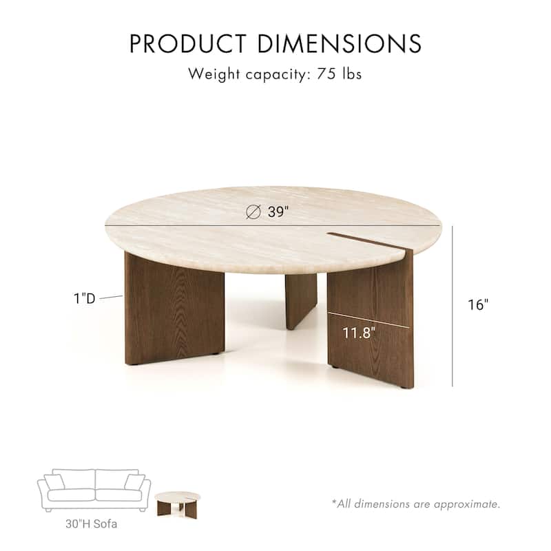 Furniture of America Elrik Modern Genuine Travertine Top Round Coffee Table