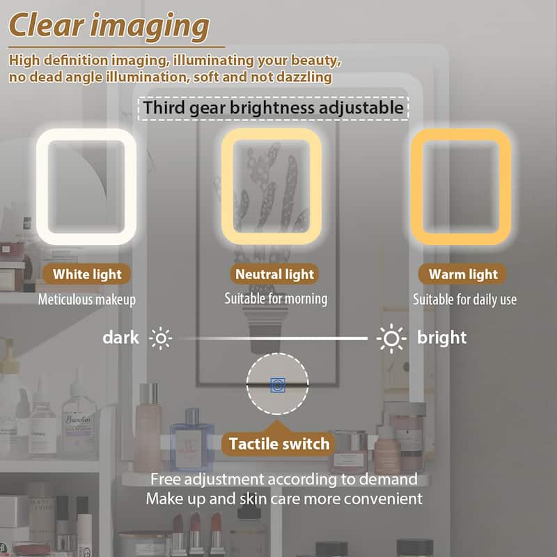 31.5" Wide Dresser Makeup Vanity With Stool and Touching Light Mirror - 31.5"W