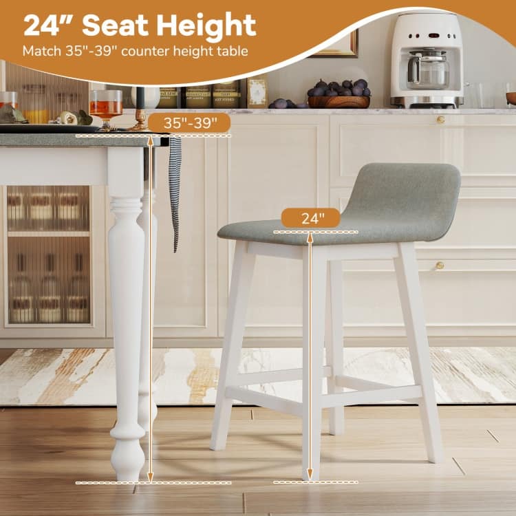 24'' Counter Height Bar Stools Faux Linen Upholstered Chairs with Low Back - 20" x 16.5" x 29" (L x W x H)