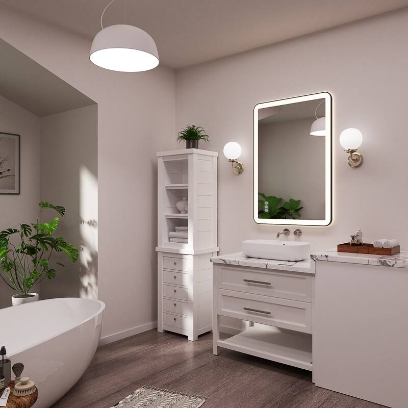Rectangular Angle Rounded Framed Super Bright LED Wall Mounted Bathroom Vanity Mirror in Matte Black