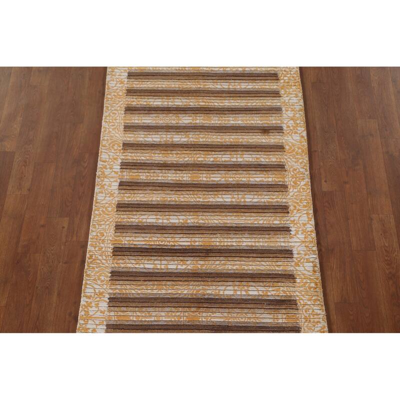 Striped Abstract Oriental Accent Rug Handmade Modern Wool Carpet - 2'9"x 4'11"