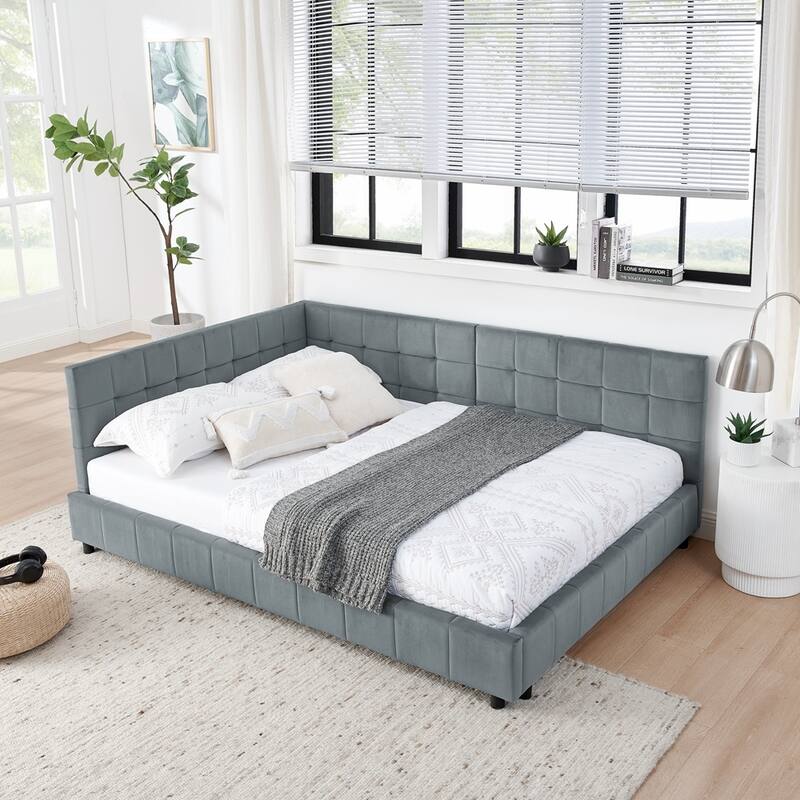 Upholstered Tufted Bed Frame Velvet Fabric Daybed - Grey - Full