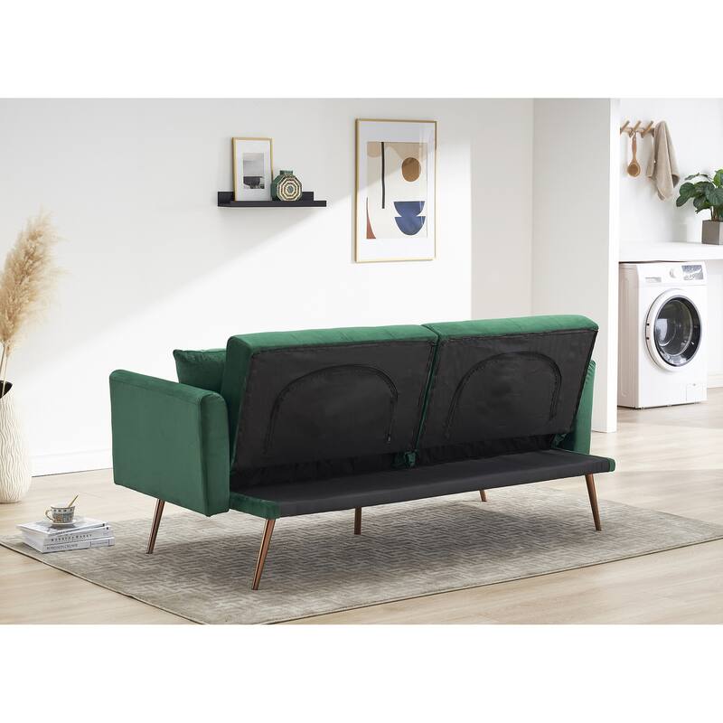 Velvet nail head sofa bed with throw pillow and midfoot - Bed Bath ...